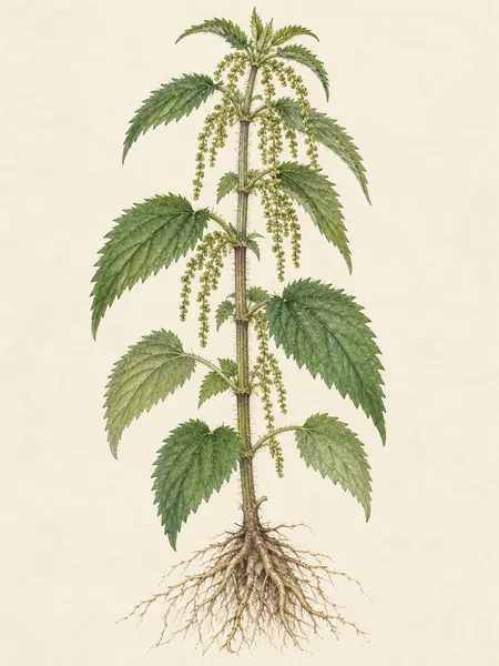 Nagy csalán (Urtica dioica) akvarell herbáriumrajza